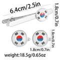 South Korea flag cufflinks and tie clip set with polished silver finish dimensions - South Korea Flag Set (AD2219)