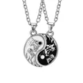 Silver yin yang necklace set with sun moon dragon totem pendants for couples - Dragon Pattern Yin Yang Stitching (A2703-1)