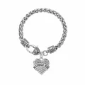 Silver woven chain heart pendant necklace with MIDDLE SIS crystal engraving - Middle Sister Heart Rhinestone Braided Bracelet Style (G1061MS)