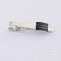 Silver business tie clip for men with black enamel accent and stripe design - Silver Stripes (T1039)