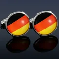 Macro detail of silver cufflinks with German flag design on dark reflective background - Germany Flag Cufflinks (B1553-5)