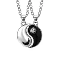 Yin Yang sun and moon matching pendant necklaces for couples and friends in silver and black - Hollow Sun Moon Yin Yang (A2703-3)