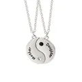 Polished silver Tai Chi puzzle necklaces with Mother and Daughter crystal pendants - Mother Daughter Silver Tai Chi (A2776-1)