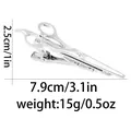 Silver scissor-shaped metal tie clip with detailed dimensions and high-polish finish - Scissors Shape (T1063-2)
