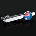 Fermacravatta in argento lucido con dettaglio bandiera australiana su sfondo nero - Ferma Cravatta Bandiera Australia (T1078-2)