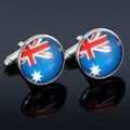Detailed close-up of silver-tone cufflinks featuring the Australian flag design with resin dome - Australia Flag Cufflinks (B1553-2)