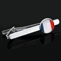 Detailed close-up of a silver French flag tie clip with a reflective mirror finish - France Flag Tie Clip (T1078-3)