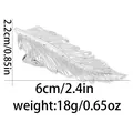 Silver feather shaped metal tie clip with detailed texture and size dimensions shown - Feather Shape (T1063-9)