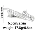 Silver saxophone tie clip for men's formal suits featuring detailed 3D musical instrument design - Saxophone Shape (T1063-11)
