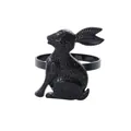 Macro shot of polished black rabbit napkin ring with detailed etched line textures - Glossy Black Etched Rabbit (Z1028-4)