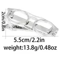 Silver spectacle tie clip in polished alloy with 5.5cm length and 2cm height dimensions - Glasses Shape (T1063-12)