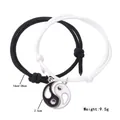 Detail view of adjustable Yin Yang heart bracelets with 16-28cm circumference specs - Black White Heart Braided Style (G1275-2)