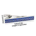 Silver tie clip with blue enamel pattern showing size 5.8cm and weight 15.5g parameters - Rectangular Geometric Style (T1075)