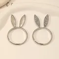 Silver rabbit ear napkin rings set with one smooth finish and one crystal encrusted ring - Silver Rabbit Ear Ring (Z1195-SI)