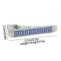 Polished silver tie clip with blue Greek pattern enamel for men business wear - Classic Greek Key Style (T1074)