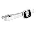 Silver business tie clip for men featuring a black rectangular owl pattern inlay - Silver Owl Style (T1064-1-SI)
