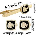 Gouden stropdasclip en manchetknopen set met zwart email en gegraveerd paardenhoofd - Ad2211 / Legering