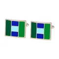 Rectangle cufflink with geometric green and blue enamel pattern in gold finish - Blue and Green Gold Tone Multicolor (B1557-4)