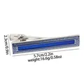 Detail view of silver tie clip with blue geometric pattern showing size 5.7cm x 2.3cm - Geometric Labyrinth Style (T1072)