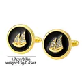 Detalle de gemelos de velero dorados con cristales, tamaño 1,7 cm y un peso de 13g - Estilo Velero Borde Dorado Fondo Negro (B1562)