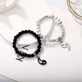 Yin Yang Tai Chi beaded couple bracelets with black and white marble charms for pairs - Fresh Beaded Tai Chi Pair Bracelet (G1249)