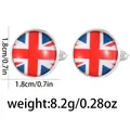 Silver-plated round cufflinks featuring Union Jack flag design with glass dome finish - United Kingdom Flag (B1553-1)