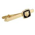 Business men's tie clip in gold finish with a square black lion head emblem design - Gold Lion Style (T1064-2-GO)