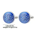 Dettaglio gemelli in argento con motivo blu, dimensioni 1,8 cm e peso di 14,5 g - Stile Greca (B1547)