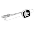 Pasador de corbata plateado con placa de esmalte negro y relieve de cabeza de lobo - Estilo Lobo Plateado (T1064-3-SI)