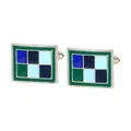 Zilveren vierkante manchetknopen met blauw en groen emaille voor herenoverhemden - Donkerblauw en Donkergroen Meerkleurig (B1557-7)
