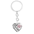 Macro detail of silver heart pendant featuring pink rhinestone paw print and engraved quote - Pink Paw Quote Keychain (D1276PI)