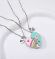 Macro detail of silver BFF friendship necklaces with colorful rainbow and daisy enamel pendants - Silver Rainbow Daisy Half Heart (A2899-SI)