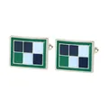 Zilveren vierkante manchetknopen met blauw en groen mozaïekpatroon voor heren - Blauw en Groen Zes Raster (B1557-8)