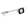 Pisacorbata plateado para hombre con fondo negro y un emblema de cabeza de lobo - Estilo Lobo en Relieve Plateado (T1064-4-SI)