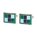 Zilveren vierkante manchetknopen met blauwe en groene emaille geometrische blokken - Donkergroen en Marineblauw Meerkleurig (B1557-9)