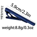 Detailed view showing dimensions 5.9cm by 2cm of a navy blue metal business tie clip - Blue