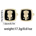 Men's square gold owl cufflinks with black enamel inlay and detailed embossed pattern - Owl Style (B1523-1-GO)