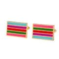 Men's rectangular cufflinks with colorful enamel rainbow stripes in a gold finish - Rectangular Multicolored Stripe Style (B1564)