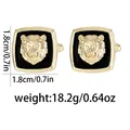 Men's square gold alloy cufflinks with lion head embossed detail and black enamel inlay - Lion Head Style (B1523-2-GO)