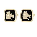 Men's business cufflinks in black and gold with a detailed animal head relief design - Wolf Head Style (B1523-3-GO)
