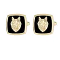 Men's square gold cufflinks with 3D wolf head relief and black enamel inlay - Wolf Head Style (B1523-4-GO)