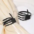 Juego de servilleteros de mano de esqueleto negro para decoración de mesa de Halloween - Mano de Calavera Negro Brillante (Z1260)