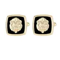 Mens gold lion head cufflinks with black enamel inlay in a rounded rectangle shape - Lion Head Style (B1523-5-GO)