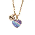 Goldene BFF-Halskette mit zwei Herzen und lila-blau gestreiftem Glitzer-Anhänger-Design - Gold Doppelherz Glitzer (A2721-1)