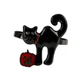 Detalle de servilletero de Halloween con gato de esmalte negro y calabaza roja - Anillo de Gato Negro y Calabaza (Z1302)
