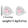 Boutons de manchette triangulaires polis pour hommes avec pierre rose et bordure zircon - Triangle Rose (B1568-PI)