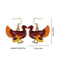 Detail view of colorful turkey earrings with dimensions showing 1.4 inches height - Turkey Drop Earrings (F1485)