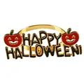 Detalle del servilletero Happy Halloween con base dorada y calabazas rojas - Happy Halloween Calabaza (Z1304)