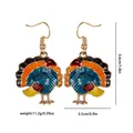 Colorful turkey drop earrings with festive enamel finish and gold-tone hooks, 4.6cm height - Turkey Drop Earrings (F1487)