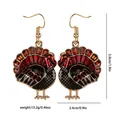 Detail view of turkey enamel earrings with size dimensions and gold-tone hooks - Turkey Drop Earrings (F1488)